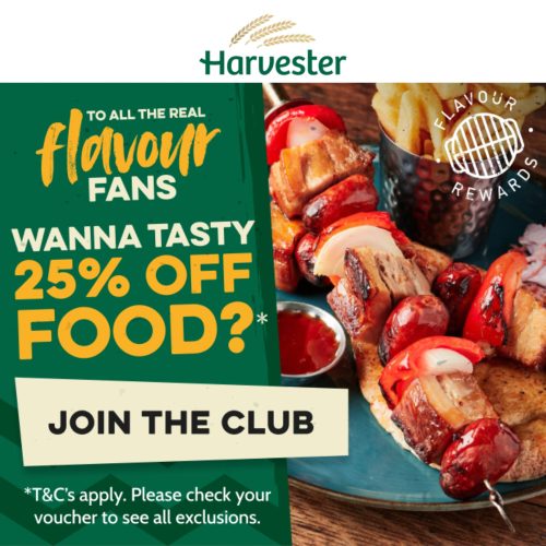 25% Off Food When You Join Harvesters Fan Club!